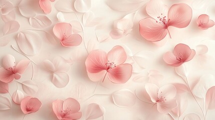 Fototapeta premium Gentle floral background, light rose petal pattern, romantic spring blossoms, soft pastel palette, ethereal botanical motifs, feminine floral design, delicate bloom composition, tender pink gradient,