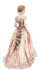 Fototapeta premium Vintage Lady in a Delicate Floral Gown