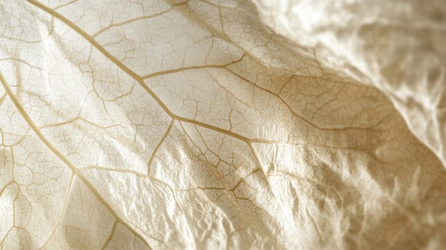 Abstract beige macro leaf photography, organic vein patterns, translucent botanical details, soft natural textures, ethereal plant structure, neutral tones, minimalist nature study