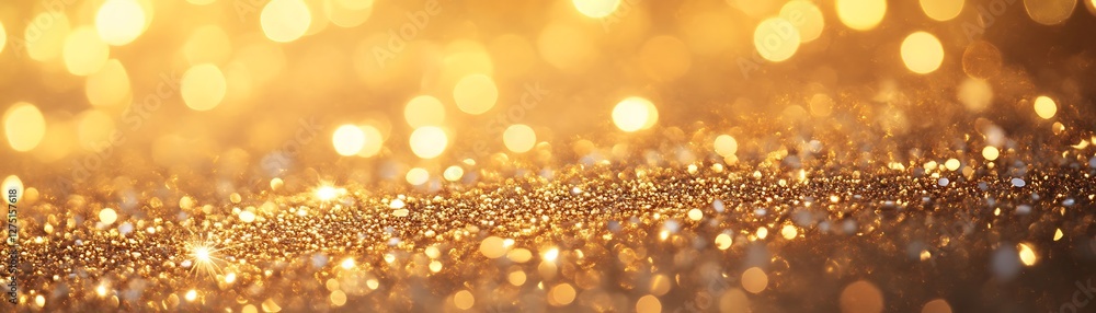 Poster a captivating close-up of shimmering golden particles, creating a magical and dreamy atmosphere