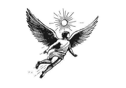 Icarus hand drawn sketch vector