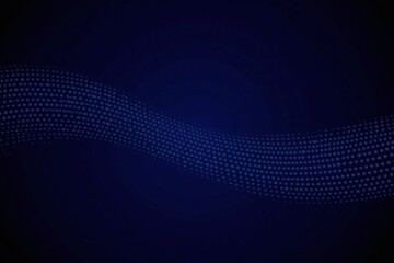 Wave like pattern of evenly spaced dots moving right on dark blue background