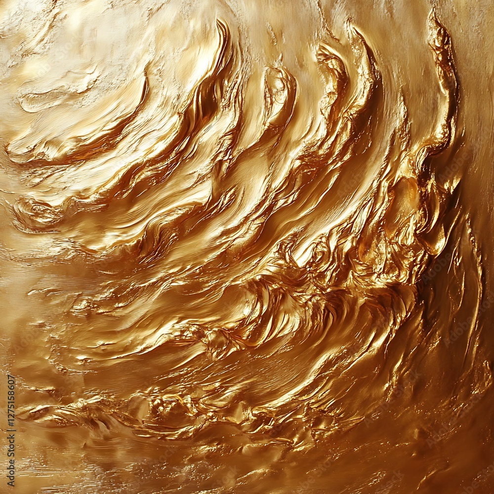 Poster a captivating golden texture showcasing dynamic swirls and waves, ideal for adding elegance and a to