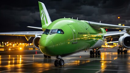 Obraz premium Close-up of a green biofuel tank with yellow BIO text and a leaf icon