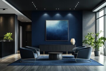 Peach fuzz wall and gray furniture in luxury living room, 2025, 3D.