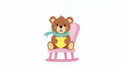 Fototapeta premium Adorable Brown Teddy Bear in Pink Rocking Chair with Heart
