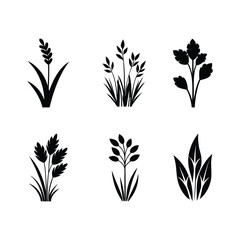 set of leaves silhouettes. doodles of Silhouette grass icons set vector illustration