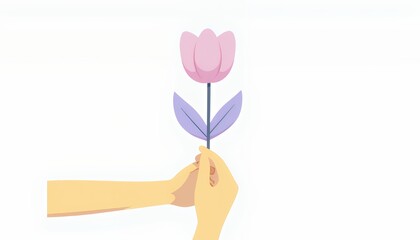 Pastel Pink and Purple Tulip Held Gently in Hands Against White Background