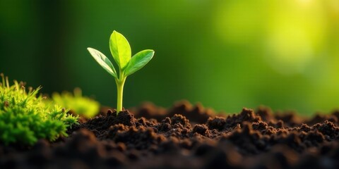 A Tiny Sprout Emerging from Rich Soil, Representing New Growth and the Promise of a Bountiful Harvest in a Lush, Verdant Setting