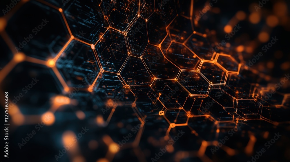 Poster digital background with human network connections mapped out in a hexagonal pattern, emphasizing the