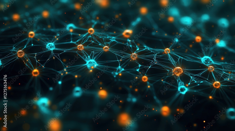 Poster digital background with human network connections mapped out in a hexagonal pattern, emphasizing the