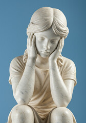 悩む女の子の像・子供の悩み・カラー背景・Statue of a troubled girl/Children's troubles/Color background