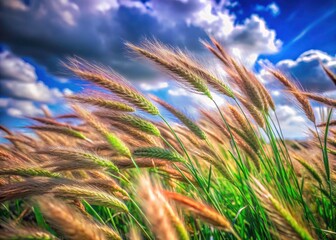 Summer's golden light paints a breezy meadow, tall grasses whispering secrets in the serene landscape.