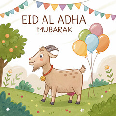 Naklejka premium Eid Al Adha Mubarak Background Image Of Goat
