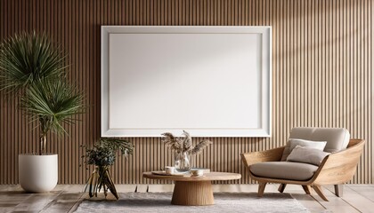 3D Rendered Scandinavian Living Room Mockup Framed in a Minimalist Modern Interior Backdrop, Illuminating an Inviting and Cozy Space Perfect for Home Decor or Design Inspiration.