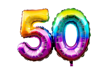 Colorful rainbow balloons number fifty celebration