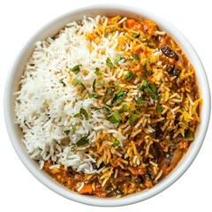 Chicken Biryani PNG cutout isolated on white and transparent background. 