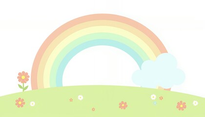 Obraz premium Pastel Rainbow and Flowery Green Hill Illustration