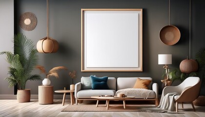 3D Render of Modern Scandinavian Style Living Room in Minimalist Interior Background A Serene and Stylish Retreat with a Hint of Natural Warmth and Textured Sophistication