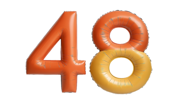 3D rendered inflatable numbers 48, isolated. Possible use for party or celebration design