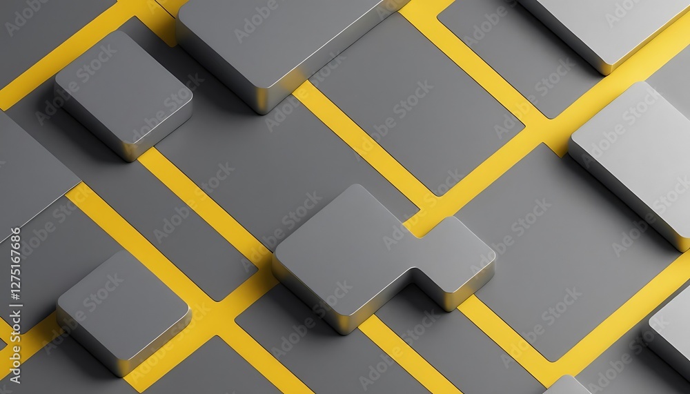 Poster abstract gray geometric shapes pattern with yellow grid lines