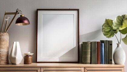 Elegant Modern Living Room Scene Vibrant Books on Sleek Cabinet in Cozy Reading Nook Amidst a Backdrop of Rich Textures and Minimalistic Style, Perfect for Interior Design Inspiration or Digital