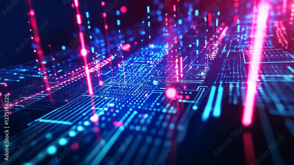 Aufkleber glowing abstract digital data flow creates a vibrant neon light display, abstract glowing digital da
