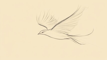Abstract Beige Bird in Flight Sketch