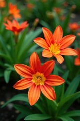 Fototapeta premium Anagiraceae flowers with stamens on a garden bed, plant, greenery
