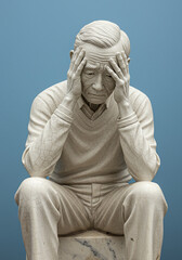 悩むアジア人男性像・カラー背景