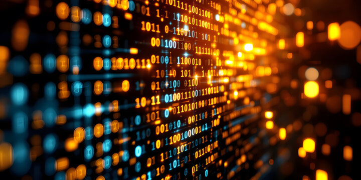 Binary Code Streams Flowing Digitally Orange and Blue Information Data - Powered by Adobe