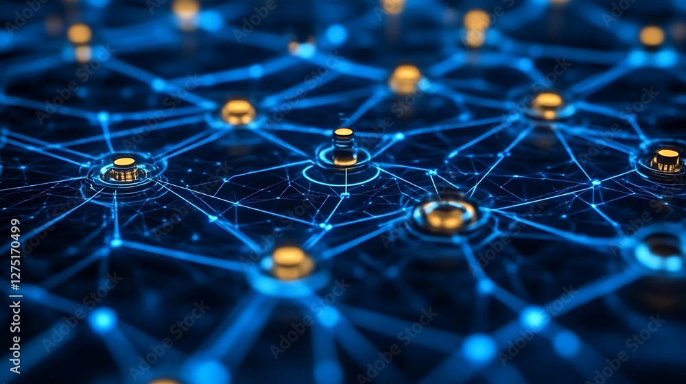 Poster interconnected network, digital nodes and luminous line connections