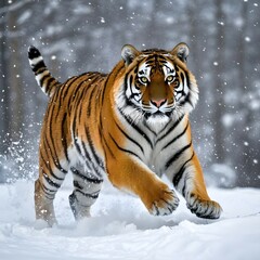 Obraz premium A Siberian tiger is running in the snow.