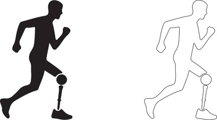 Parallempic Games runner. Vector silhouette. Disabled athlete icon. Сompetition with leg prostheses.