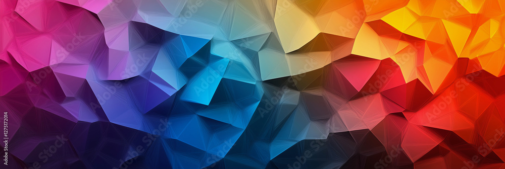 Poster colorful abstract design with a blue and yellow section. the design is made up of squares and triang