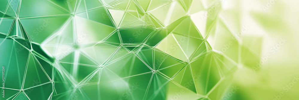 Poster green background with a lot of triangles. the triangles are all different sizes and are scattered th