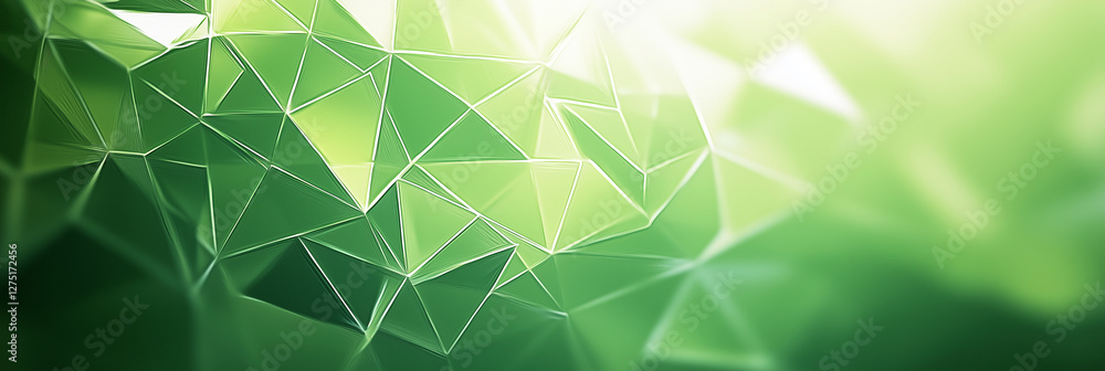 Poster green background with a lot of triangles. the triangles are all different sizes and are scattered th