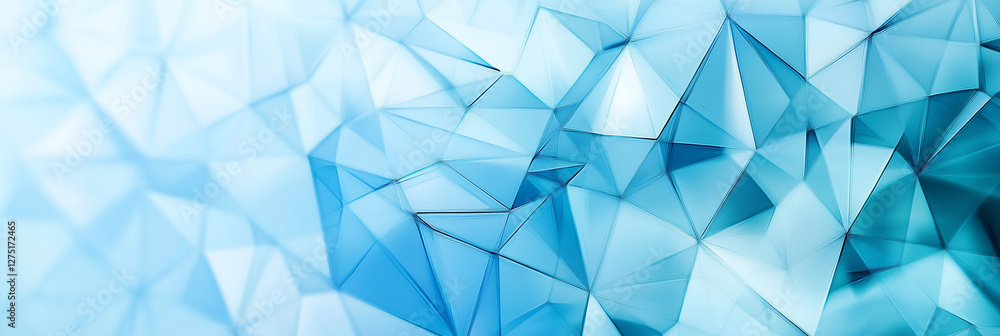 Poster blue background with a lot of triangles. the triangles are of different sizes and are scattered thro