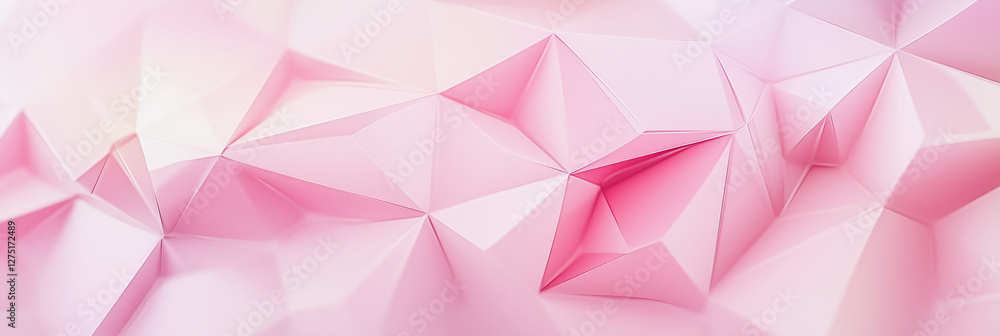 Poster pink background with a lot of triangles. the triangles are of different sizes and are scattered all 
