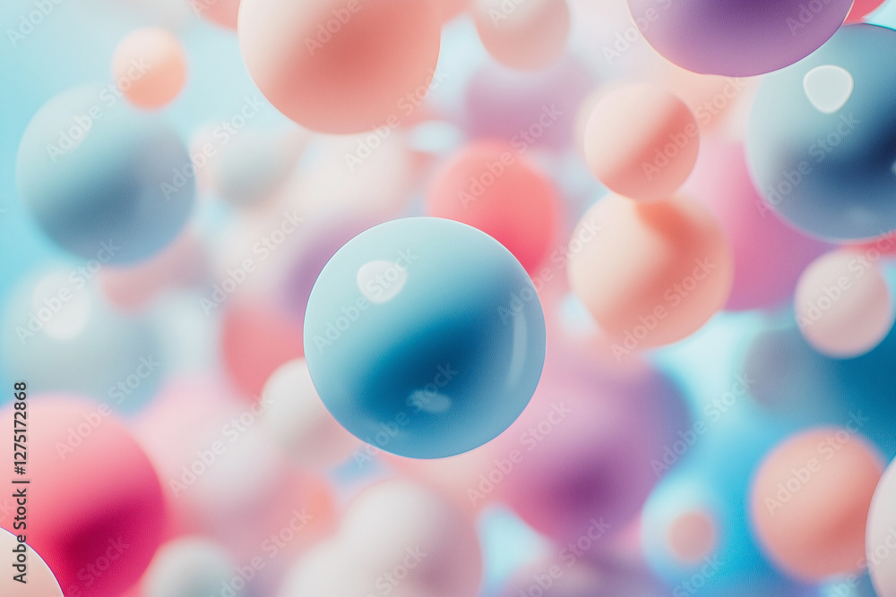 Poster colorful image of many different colored spheres. the spheres are of various sizes and colors, and t