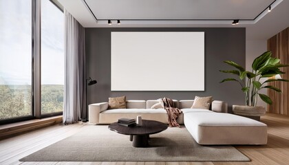 3D Mockup Poster Displaying a Contemporary Interior Design Against a Stunning Modern Background, Showcasing Textured Geometrics and Vibrant Hues in an Innovative Scene.