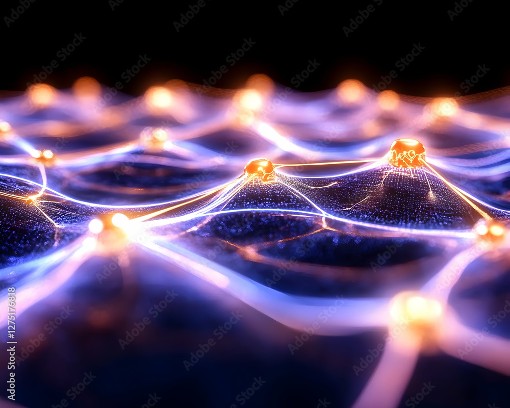Aufkleber abstract network nodes glowing; digital connection