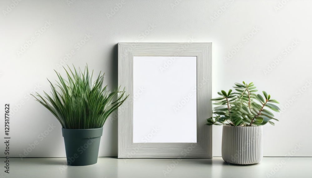 Poster minimal template with empty picture frame mock up at twilights edge, echoing a sense of anticipation