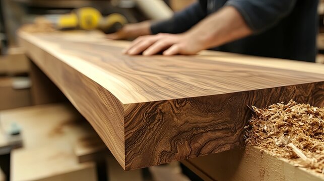 Craftsman Shaping a Beautiful Wooden Slab