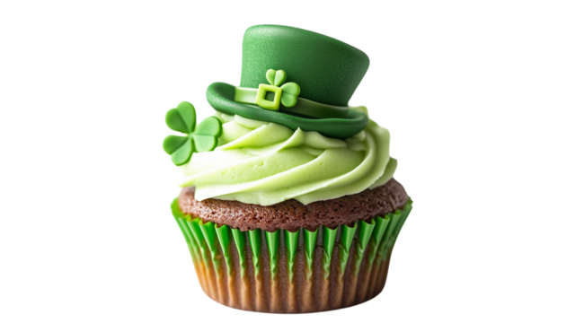 St. Patrick's Day, PNG, Holiday cupcake, isolated on white, created with Generative AI technology - Powered by Adobe