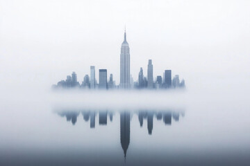Fototapeta premium A city skyline is reflected in the water