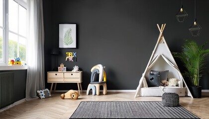 ScandinavianStyle Child Room Mockup Wall Warmth and Serenity in a Minimalist Interior Design Haven with Hygge Accents