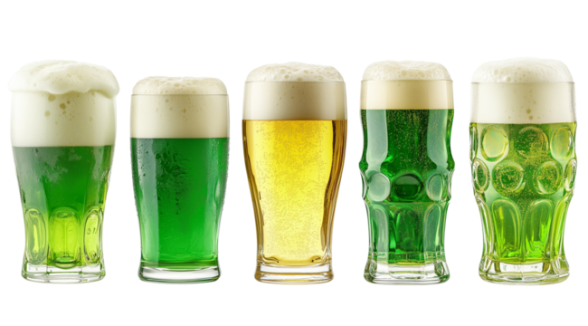 St. Patrick's Day, PNG, set of holiday beer, isolated on white, created with Generative AI technology