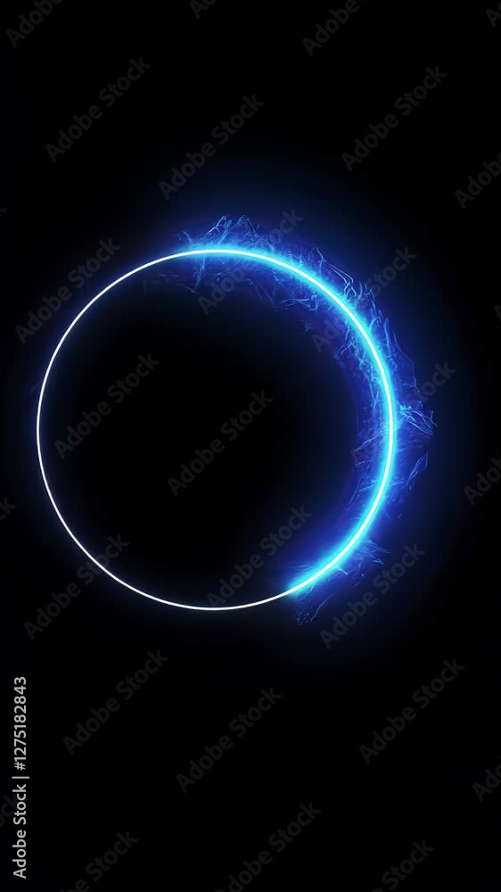 Aufkleber abstract blue light ray ring against black background featuring looping patterns and modern digital 
