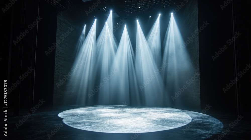 Poster stage lights illuminate empty performance space